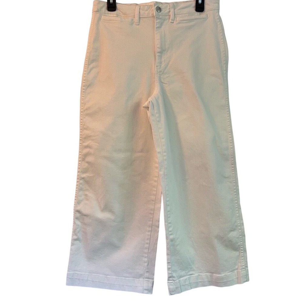 OAT New York Wide Leg High Waist Cropped White Denim‎ Stretch Pants Size 10